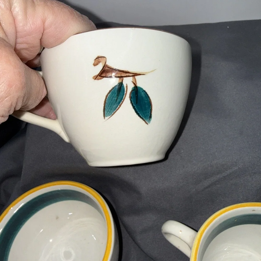 Vintage Stangl Pottery Fruit Pattern  Coffee Cups Set Of 3 Pre Owned